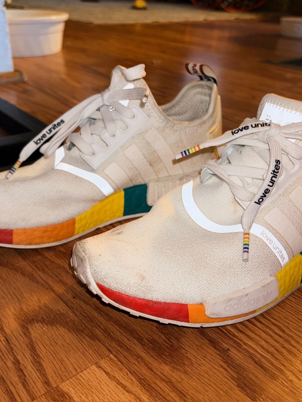 adidas Beige Low-Top Sneakers with Rainbow Midsole Panels